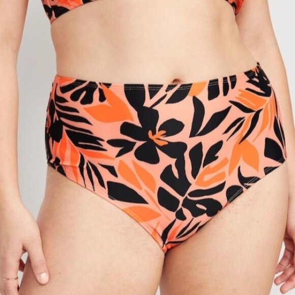Old Navy Other - Old Navy High Waisted Bikini Swim Bottoms Black & Orange Feeling Peachy Size XL